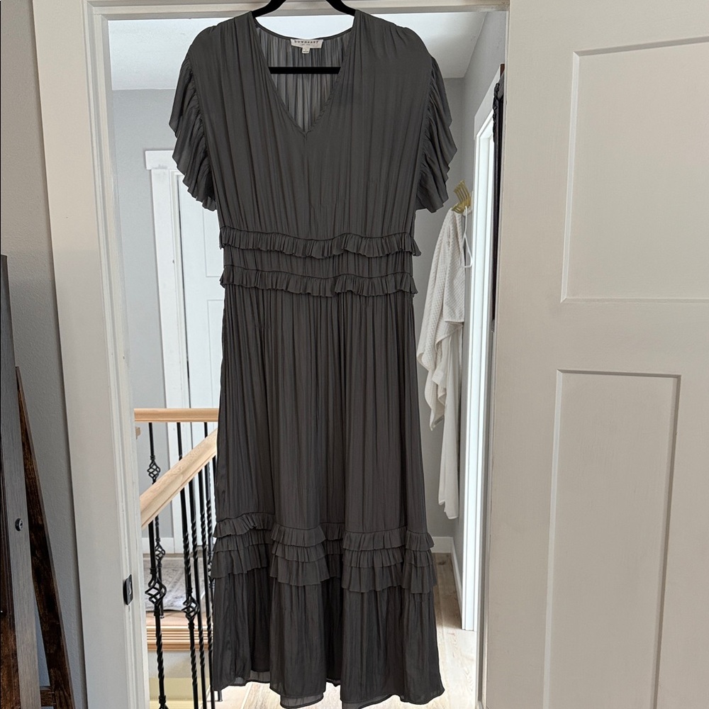 DownEast Gray Ruffle Maxi Dress